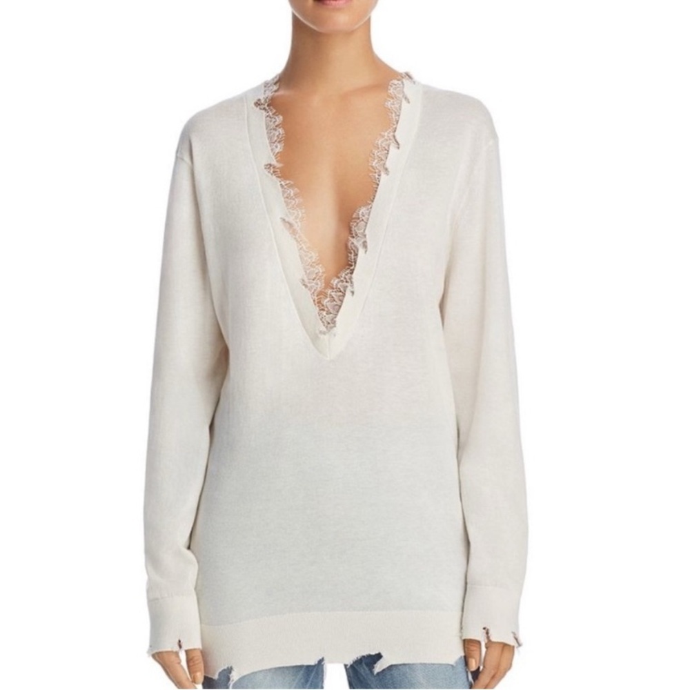 IRO Ivory white Distressed Boho Lace Sweater M